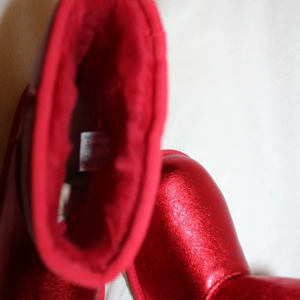NIB UGG TODDLER GIRL'S RED METALLIC GLITTER SHEARLING LINED CLASSIC SHORTS BOOTS
